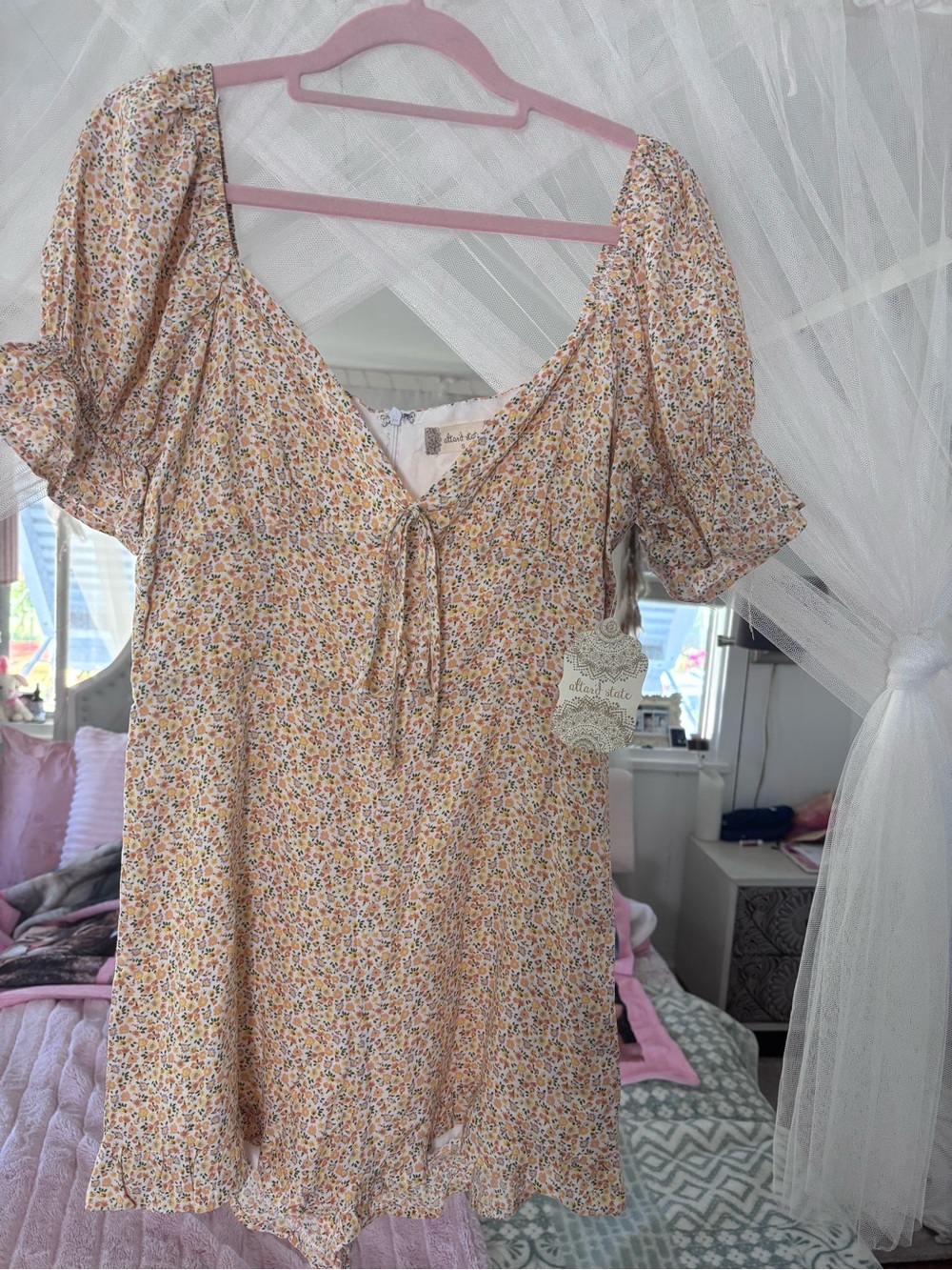 Altar'd State Peach and Yellow shorts/romper
